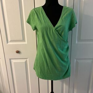 Merona Green Wrap Blouse Short Sleeve Relaxed, Pistachio Green, Summer, Vacay